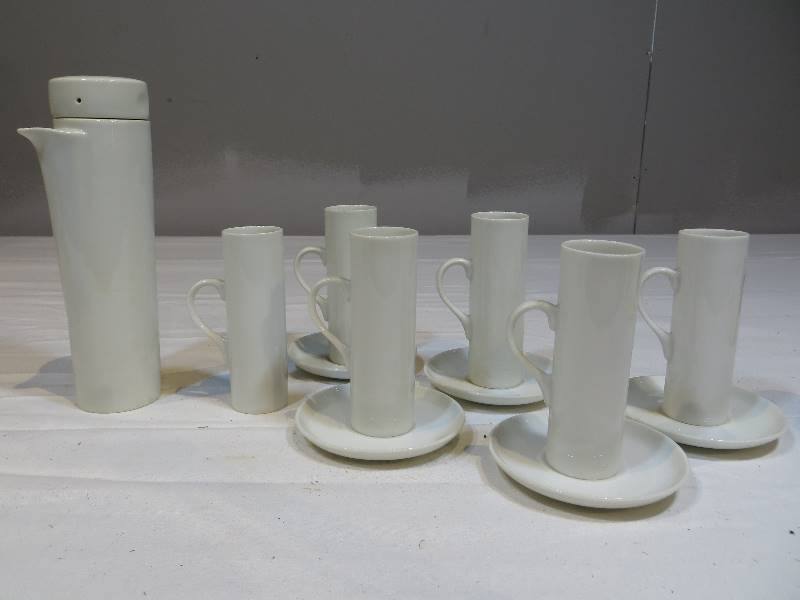 lot 66 image: White Porcelain Pitcher & Demi-tasse Set