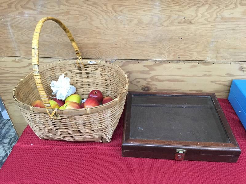 lot 233 image: Basket With Plastic Apples & Display Case