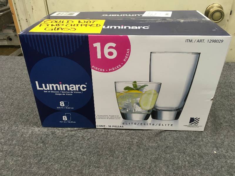 lot 562 image: Luminarc 16Pc Drinkware, Retail $19.99