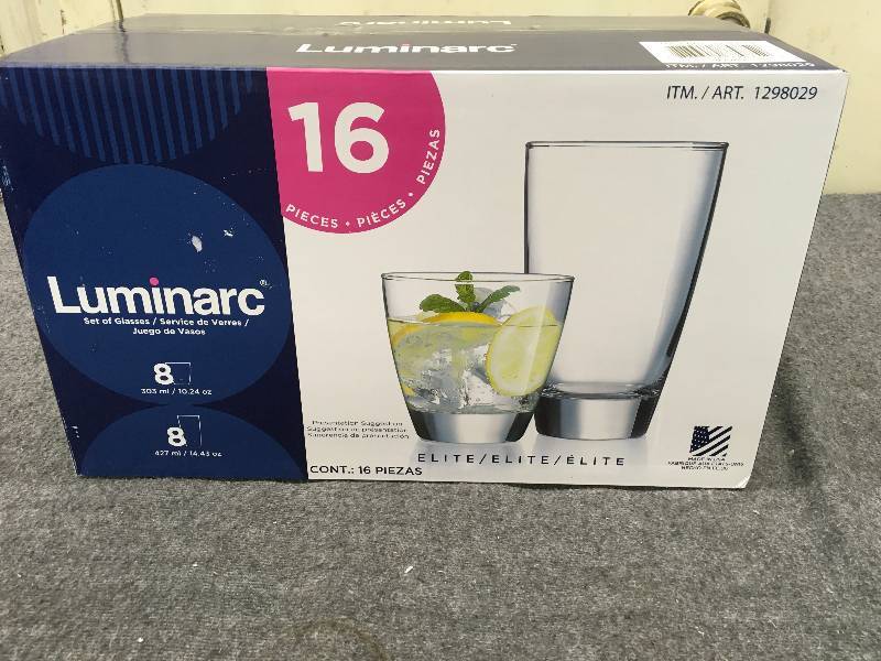 lot 566 image: Luminarc 16Pc Drinkware, Retail $19.99