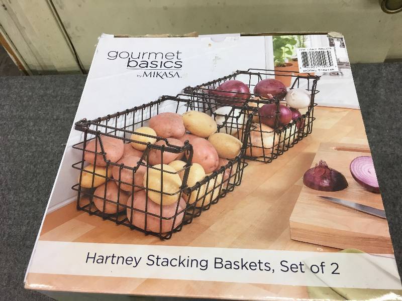 lot 568 image: Gourmet Basics Mikasa Hartney Stacking Baskets, Set Of Two, Retail $49.99