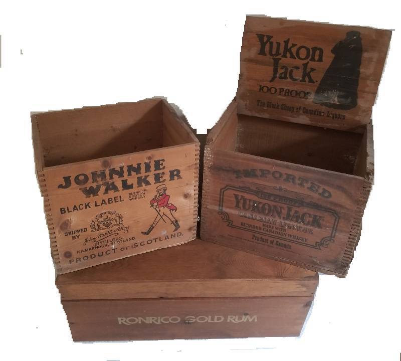 lot 23 image: Vintage Wood Dovetail Liquor Boxes  Lot of 3