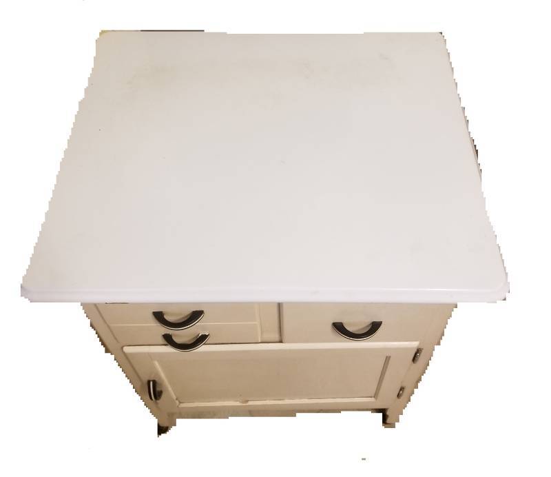 lot 2 image: Vintage Farmhouse Enamel Top Hoosier Kitchen Cabinet