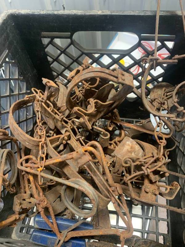 lot 76 image: Crate Full of Animal Traps (nearly 17lbs)