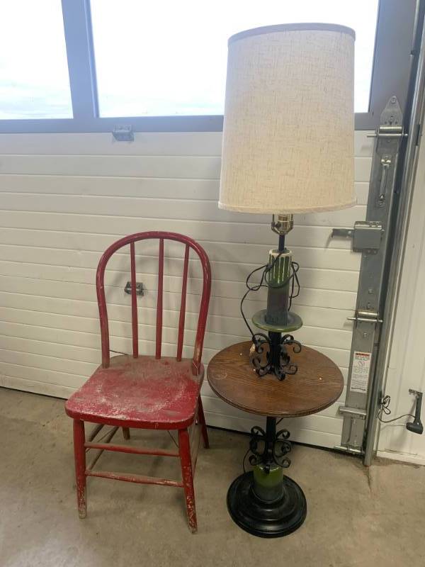 lot 79 image: Antique Lamp & Chair