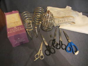 lot 218 image: Scissors, Safety Pins, Towel Holders