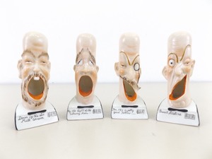 lot 1 image: Set of 4 RARE&nbspSchafer Vater Singing Bald Fellows&nbspPorcelain&nbspAshtrays