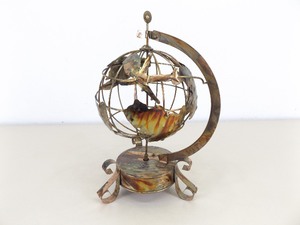 lot 3 image: Vintage Working 11 Copper Tin Globe Travel Music Box