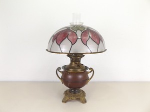 lot 19 image: Antique ORIGINAL Bradley and Hubbard 1890s Oil Lamp and Shade