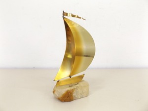 lot 23 image: Vintage Signed John DeMott Brass Boat Sculpture 