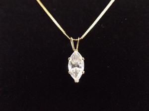 lot 60 image: 14k Yellow Gold Marquis Cut White Sapphire Pendant Necklace