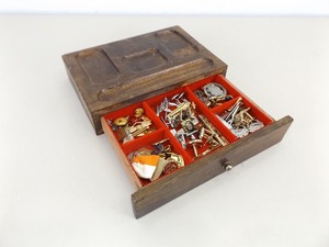 lot 62 image: Wood Box of Mens Cufflinks, Jewelry, etc.