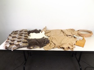 lot 78 image: Lot of Raw Leather Pieces, Small Game Pelts, etc.