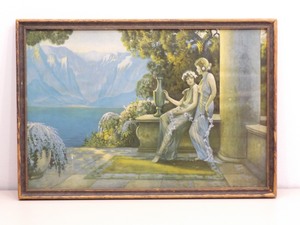 lot 86 image: Antique Wood Framed L. Goddard Print with Antique Silk Screen Back