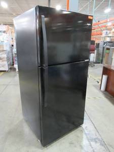 lot 200 image: Whirlpool 18.2-cu ft Top-Freezer Refrigerator (Black) WRT318FZDB 29 34 X 33 X 66 Tall - Couple dings on doors,