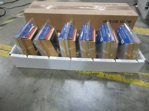 lot 278 image: Deckorators  Solar LED Pine Deck Post Caps 241456, 1 Case (6 Caps total) Solar LED Pine Deck Post Caps 241456, (Fits A Nominal 4 X 4 Wood Post - Actual Size 3 12 X 3 12) Size of cap is 6 x 6 x 4 Tall.