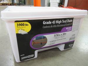 lot 298 image: Everbilt 516 in. x 50 ft. Grade 43 Zinc Plated Steel High Test Chain, Orange, 64530 - NEW IN BOX