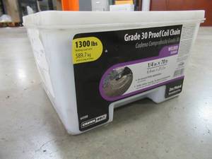 lot 302 image: Everbilt 14 in. x 70 ft. Galvanized Grade 30 Proof Coil Chain, 64500 - NEW IN BOX
