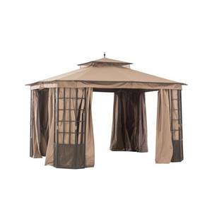 lot 408 image: Hampton Bay Verado 10 ft. x 12 ft. Brown Gazebo with Mosquito Netting and Private Curtain, L-GZ1261PST