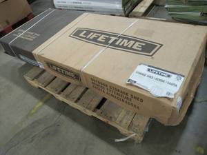 lot 417 image: Lifetime 8 ft. x 5 ft. Storage Shed 6418 - Missing 1 of 2 Boxes. Not sure what is in this Box. For Parts Only
