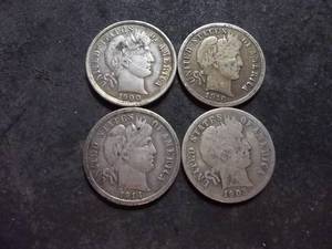 lot 67 image: 4-Barber Dimes 1900, 1905, 1914 D, 1916