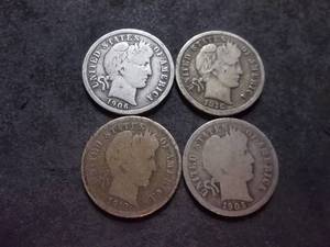 lot 68 image: 4-Barber Dimes 1905 D, 1906, 1913, 1916