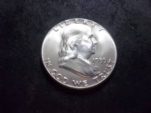 lot 74 image: 1955 Franklin Silver Half Dollar (Bugs Bunny Strike)