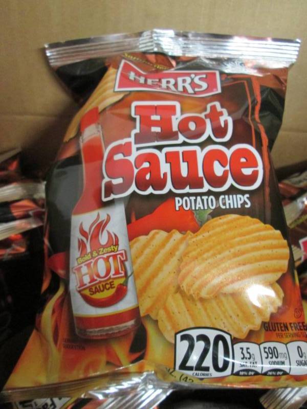 lot 189 image: Herrs Hot Sauce Chips Lot of 4 Case...