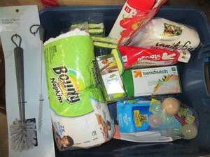 lot 5 image: Cleaning Lot- Open Packages- Napkins, Storage Bags, Scrub Pads, Reusable Ice Cubes 3A