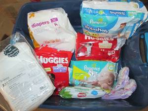 lot 7 image: Diaper Lot- Open Packages- Huggies, Cloth DiapersRags- See Photos 3C