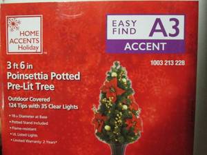 lot 13 image: 3 6 Pre-Lit Poinsettia Potted Tree Sealed Box Pallet