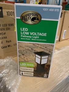 lot 10 image: Pallet of Led Low Voltage Path Lights Hampton Bay 60 pieces total Black Frosted Glass