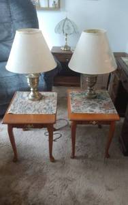 lot 4 image: Pair Of End Tables With Drawers, Pair Of Lamps
