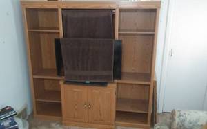 lot 6 image: Media Shelf Entertainment Stand With 2-Door Lower Storage (NO CONTENTS) 72x16x72