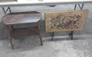 lot 43 image: 2-Vintage Side Tables 22x12x22, 1-Folding Top Table 26x14x20