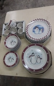 lot 46 image: Stoneware Snowman Dishes