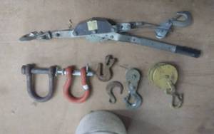 lot 59 image: Come-Along, Pulley, Clevices, Hooks