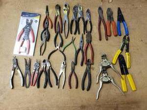 lot 117 image: Lot Of Pliers, Needle Nose, O-Ring Pliers, Wire Strippers, Crimpers