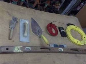lot 129 image: Lot Of Tools, Levels, Trowels, Fish Tapes, Stud Finder