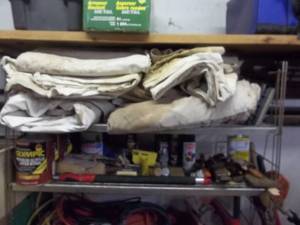 lot 166 image: Contents On 2-Shelves Drop Cloths & Other Painting Related
