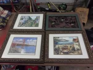 lot 190 image: Set Of 3-San Francisco Prints, Hummingbird Glass Picture, Large Sea Shell