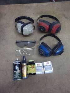 lot 202 image: 2 Boxes .22 Shot Shell, 3-Pair Ear Muffs, 2-Safety Glasses, Gun Cleaning Chemicals