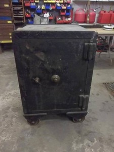 lot 206 image: Large Vintage Safe On Wheels (Have Combo) 25 wide x 25-12 Deep x 37-12 Tall