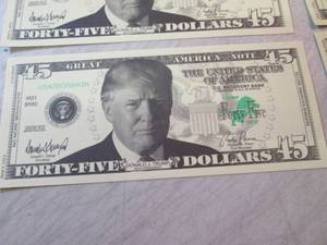 lot 177 image: 10 Trump 45 Dollar Bills No Monetar...