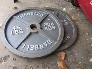 lot 186 image: 2 - 45 pound Steel Barbell Weights ...