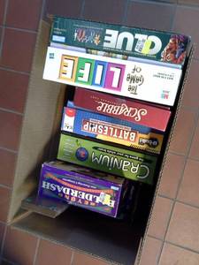 lot 123 image: Vintage Board Games - Monopoly, Clue, Life, Scrabble, Battleship, Cranium