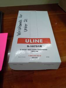 lot 136 image: Uline 34x10in. Red Tyvek Wristband 500 Count S-10751R