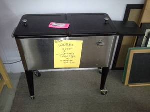 lot 145 image: Rolling Stainless Steel 2-Flip Top Door Ice Cooler