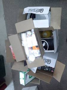 lot 154 image: Paper Products, Paper Plates, Disposable Spoons and Forks, Glass Rimmers, Portion Cups, Poly Gloves, funnel, And More