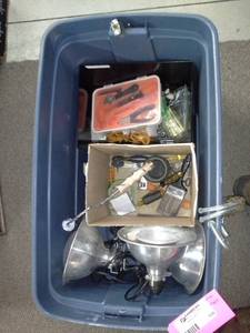 lot 159 image: Hand Tools - Wrenches, Screwdrivers, Brushes, Shop Lights, Pliers, Rope, C-Clamps, Chains, And More